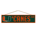 Miami Hurricanes Wood Sign-with Rope 4" x 17"