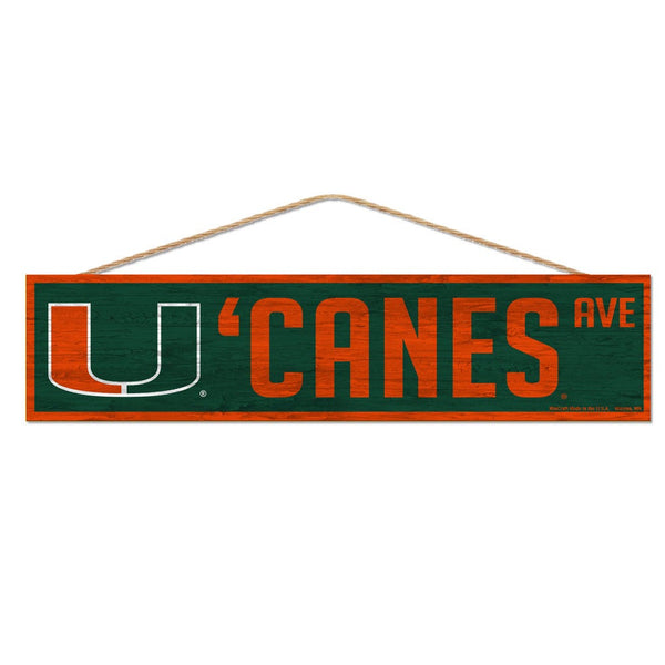 Miami Hurricanes Wood Sign-with Rope 4" x 17"