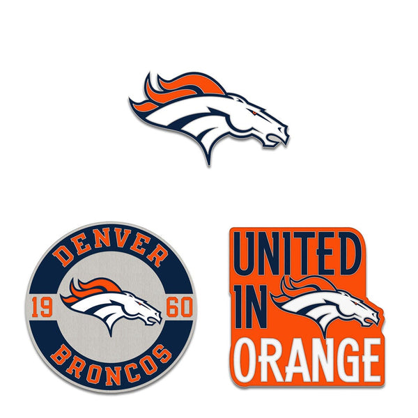 Denver Broncos Logo / Slogan / Est. Year 3pc Enamel Pin Set