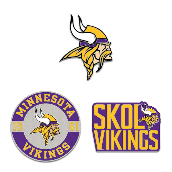 Minnesota Vikings Logo / Slogan / Est. Year 3pc Enamel Pin Set
