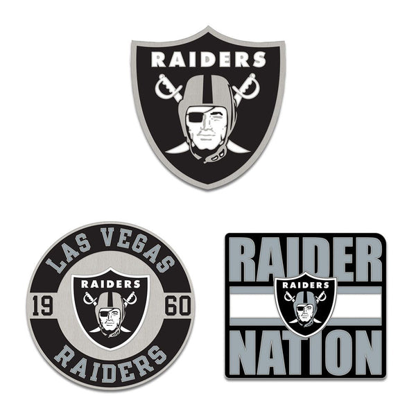 Las Vegas Raiders Logo / Slogan / Est. Year 3pc Enamel Pin Set