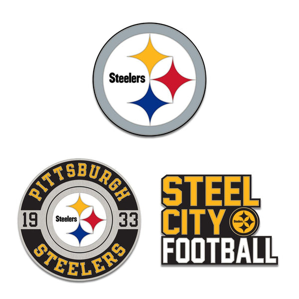 Pittsburgh Steelers Logo / Slogan / Est. Year 3pc Enamel Pin Set