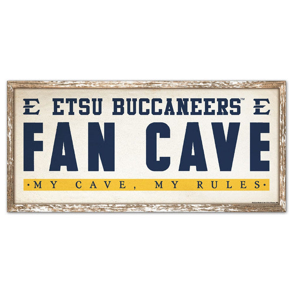 East Tennessee State Buccaneers FAN CAVE Wood Sign 8" x 17"