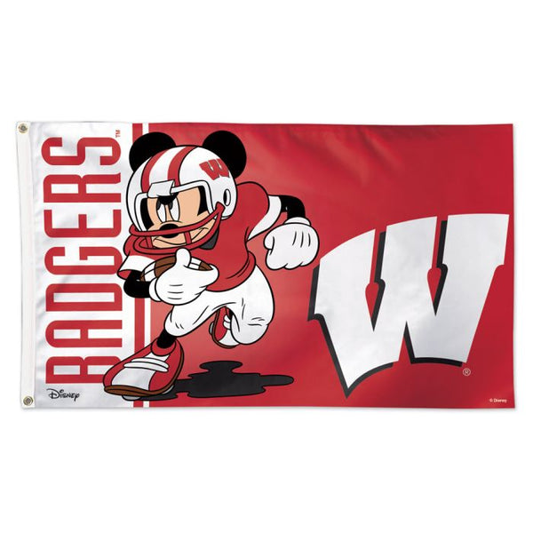 Wholesale-Wisconsin Badgers / Disney MICKEY MOUSE FOOTBALL Flag - Deluxe 3' X 5'