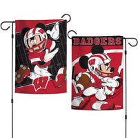 Wholesale-Wisconsin Badgers / Disney MICKEY MOUSE FOOTBALL Garden Flags 2 sided 12.5" x 18"