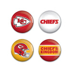 Kansas City Chiefs PRIMARY, CLASSIC, HELMET, SLOGAN Button 4 Pack 1 1/4" Rnd