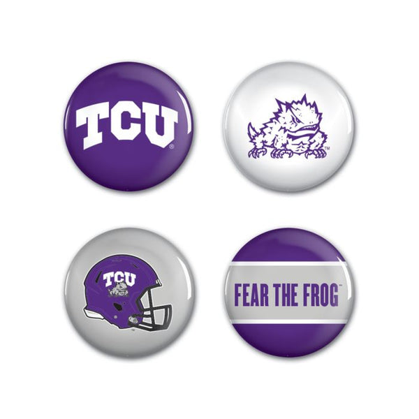 Wholesale-TCU Horned Frogs Button 4 Pack 1 1/4" Rnd