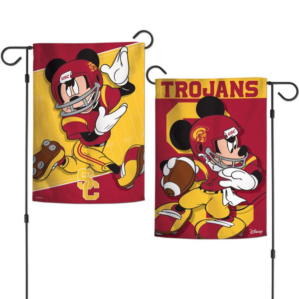 Wholesale-USC Trojans / Disney MICKEY MOUSE FOOTBALL Garden Flags 2 sided 12.5" x 18"