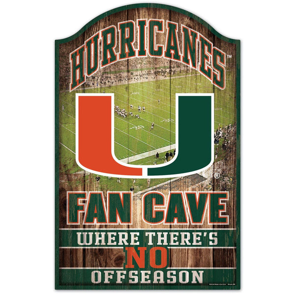 Miami Hurricanes FAN CAVE Wood Sign 11" x 17" 1/4" thick