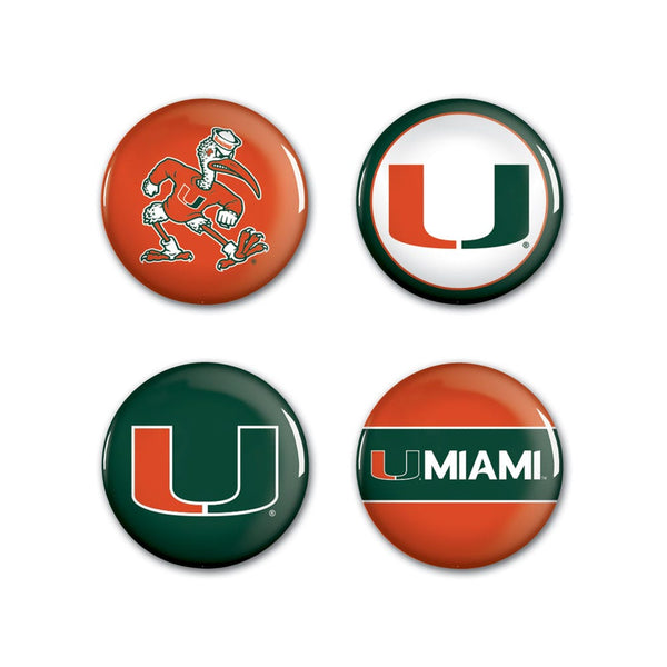 Miami Hurricanes Button 4 Pack 1 1/4" Rnd