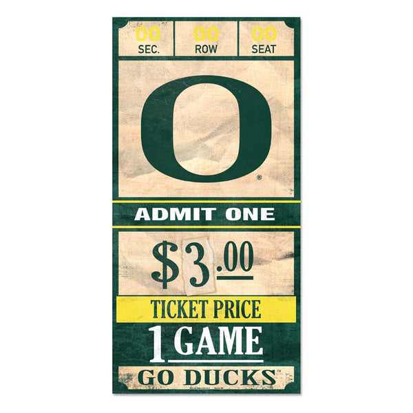 Oregon Ducks ticket Wood Sign 6x12 3/8" thick