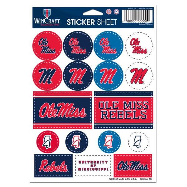 Wholesale-Ole Miss Rebels Vinyl Sticker Sheet 5" x 7"