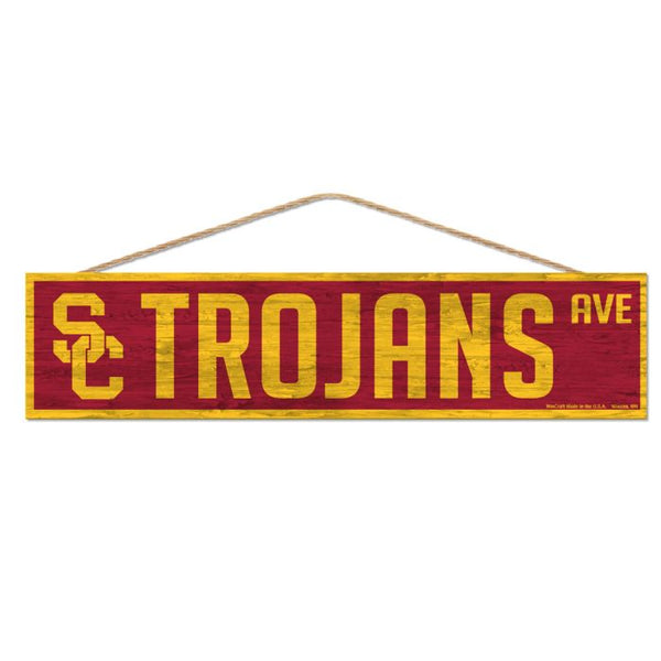 Wholesale-USC Trojans Wood Sign-with Rope 4" x 17"