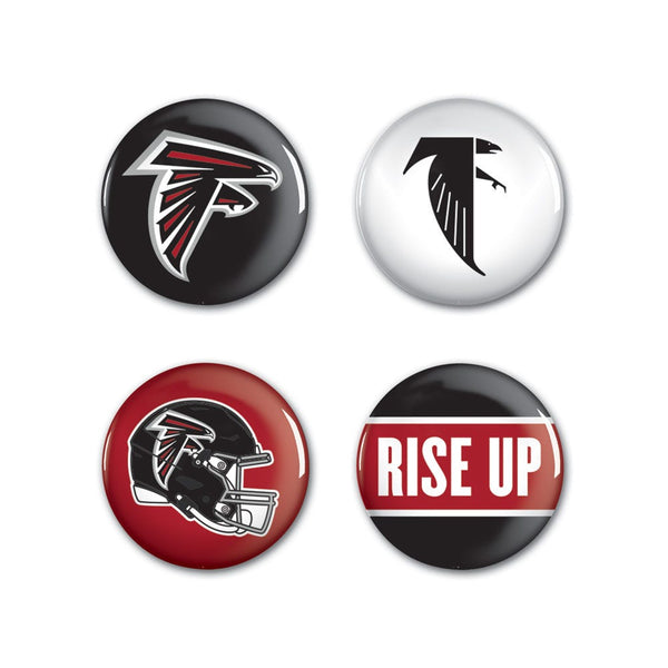 Atlanta Falcons PRIMARY, CLASSIC, HELMET, SLOGAN Button 4 Pack 1 1/4" Rnd