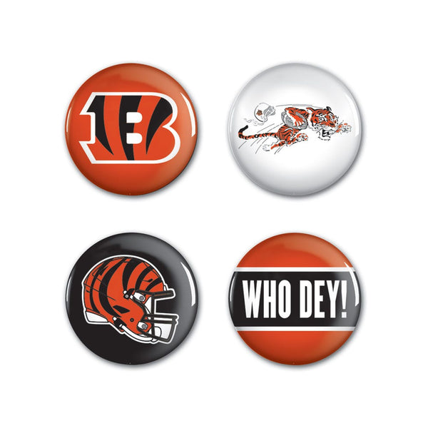 Cincinnati Bengals PRIMARY, CLASSIC, HELMET, SLOGAN Button 4 Pack 1 1/4" Rnd