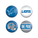 Detroit Lions PRIMARY, CLASSIC, HELMET, SLOGAN Button 4 Pack 1 1/4" Rnd