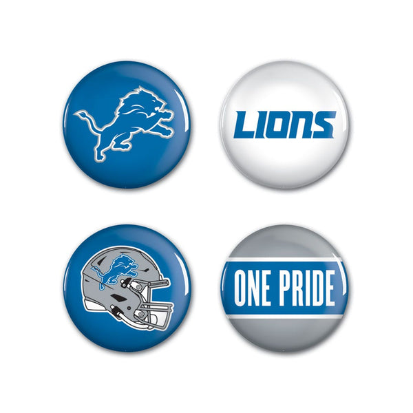 Detroit Lions PRIMARY, CLASSIC, HELMET, SLOGAN Button 4 Pack 1 1/4" Rnd