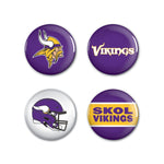 Minnesota Vikings PRIMARY, CLASSIC, HELMET, SLOGAN Button 4 Pack 1 1/4" Rnd