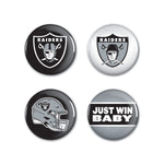 Las Vegas Raiders PRIMARY, CLASSIC, HELMET, SLOGAN Button 4 Pack 1 1/4" Rnd