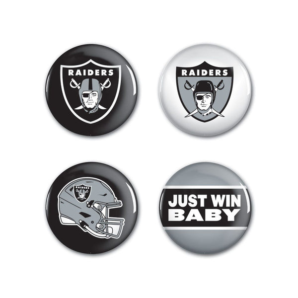 Las Vegas Raiders PRIMARY, CLASSIC, HELMET, SLOGAN Button 4 Pack 1 1/4" Rnd