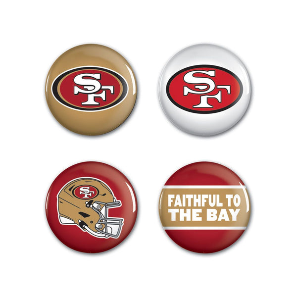 San Francisco 49ers PRIMARY, CLASSIC, HELMET, SLOGAN Button 4 Pack 1 1/4" Rnd