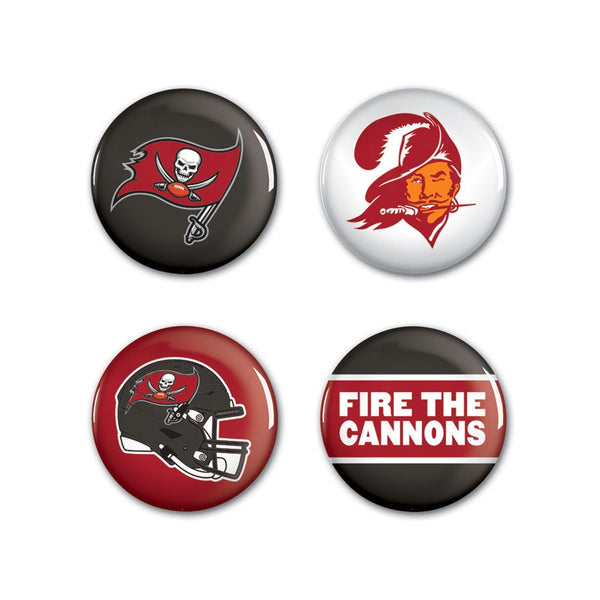 Tampa Bay Buccaneers PRIMARY, CLASSIC, HELMET, SLOGAN Button 4 Pack 1 1/4" Rnd