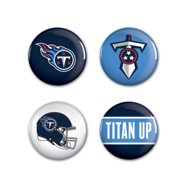 Tennessee Titans PRIMARY, CLASSIC, HELMET, SLOGAN Button 4 Pack 1 1/4" Rnd
