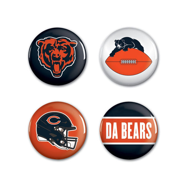 Chicago Bears PRIMARY, CLASSIC, HELMET, SLOGAN Button 4 Pack 1 1/4" Rnd