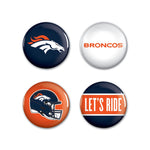 Denver Broncos PRIMARY, CLASSIC, HELMET, SLOGAN Button 4 Pack 1 1/4" Rnd
