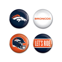 Denver Broncos PRIMARY, CLASSIC, HELMET, SLOGAN Button 4 Pack 1 1/4" Rnd