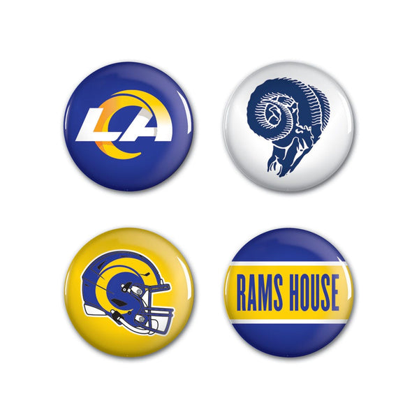 Los Angeles Rams PRIMARY, CLASSIC, HELMET, SLOGAN Button 4 Pack 1 1/4" Rnd