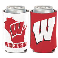 Wholesale-Wisconsin Badgers STATE SHAPE Can Cooler 12 oz.