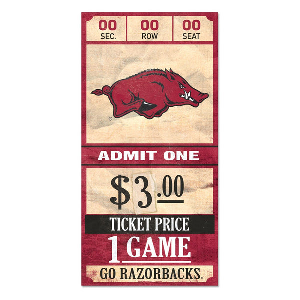 Arkansas Razorbacks ticket Wood Sign 6x12 3/8" thick