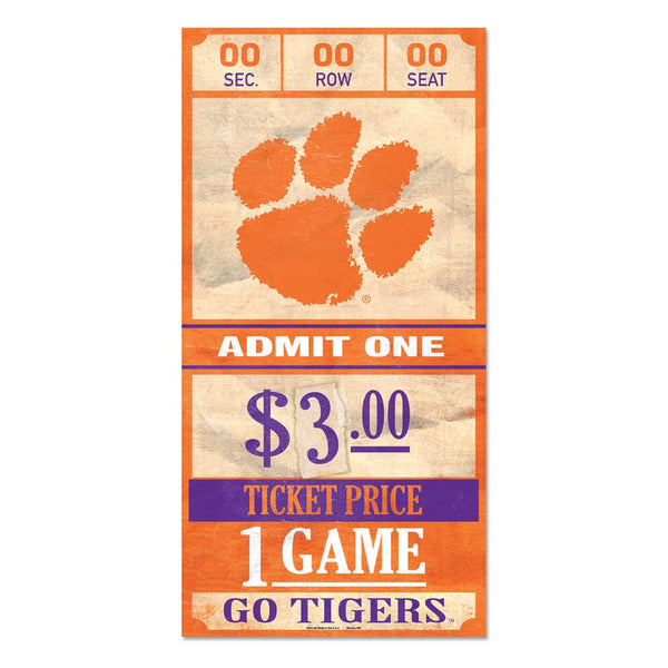 Clemson Tigers TICKET Wood Sign 6x12 3/8" thick