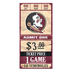 Wholesale-Florida State Seminoles TICKET Wood Sign 6x12 3/8" thick