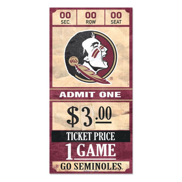 Wholesale-Florida State Seminoles TICKET Wood Sign 6x12 3/8" thick