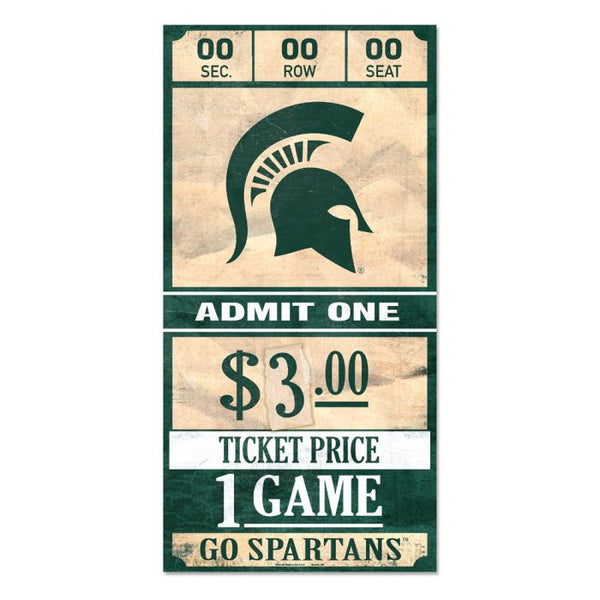 Wholesale-Michigan State Spartans TICKET Wood Sign 6x12 3/8" thick