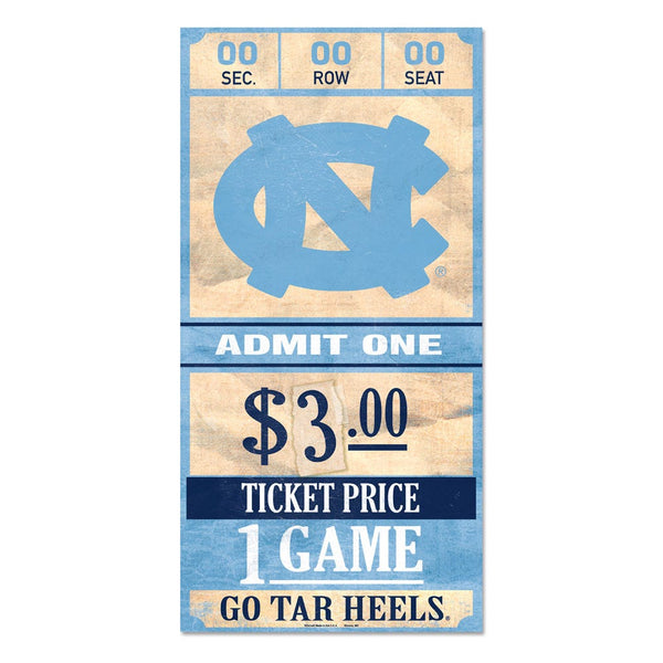 North Carolina Tar Heels ticket Wood Sign 6x12 3/8" thick