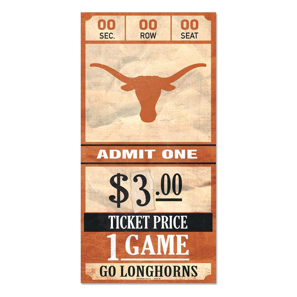 Texas Longhorns ticket Wood Sign 6x12 3/8" thick
