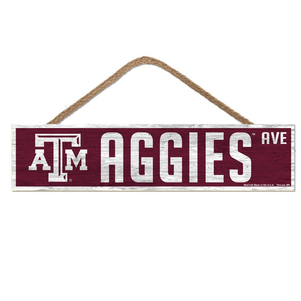 Texas A&M Aggies Wood Sign-with Rope 4" x 17"