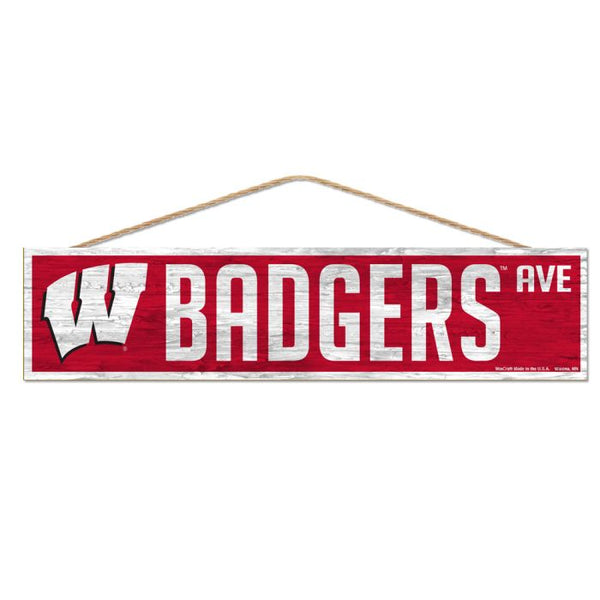 Wholesale-Wisconsin Badgers Wood Sign-with Rope 4" x 17"