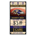 Baltimore Ravens Ticket Wood Sign 6x12 3/8" thick