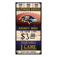 Baltimore Ravens Ticket Wood Sign 6x12 3/8" thick