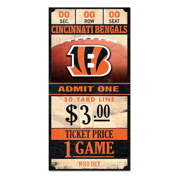 Cincinnati Bengals Ticket Wood Sign 6x12 3/8" thick