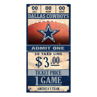 Dallas Cowboys Ticket Wood Sign 6x12 3/8" thick