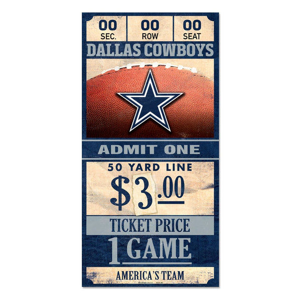 Dallas Cowboys Ticket Wood Sign 6x12 3/8" thick