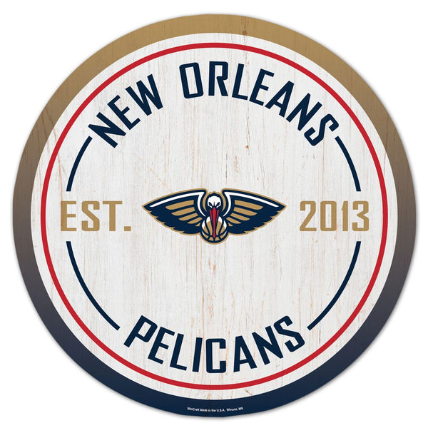 New Orleans Pelicans Wood Sign 14" Rnd