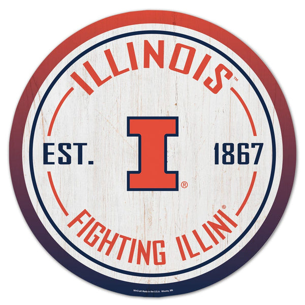 Illinois Fighting Illini Wood Sign 14" Rnd