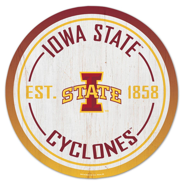 Iowa State Cyclones Wood Sign 14" Rnd