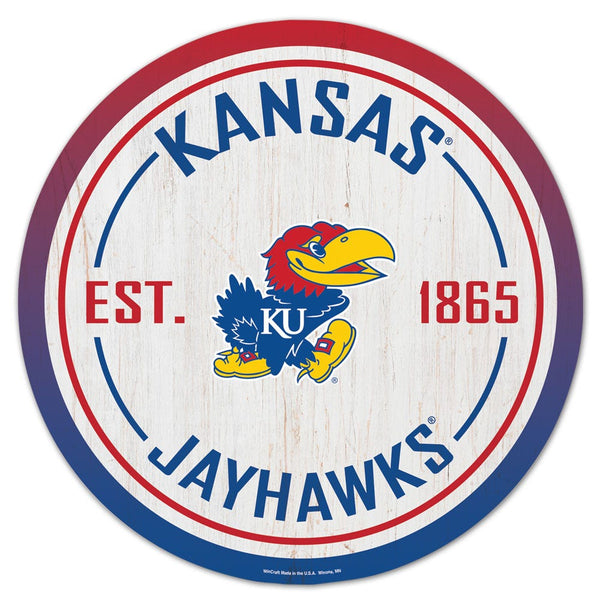 Kansas Jayhawks Wood Sign 14" Rnd